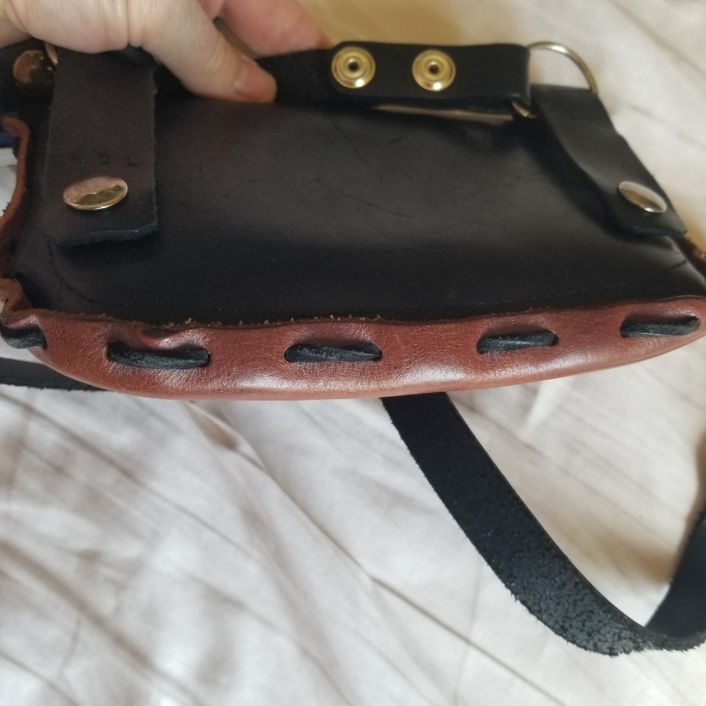 Hand crafted small laced leather crossbody clutch purse Black Brown - Picture 5 of 11